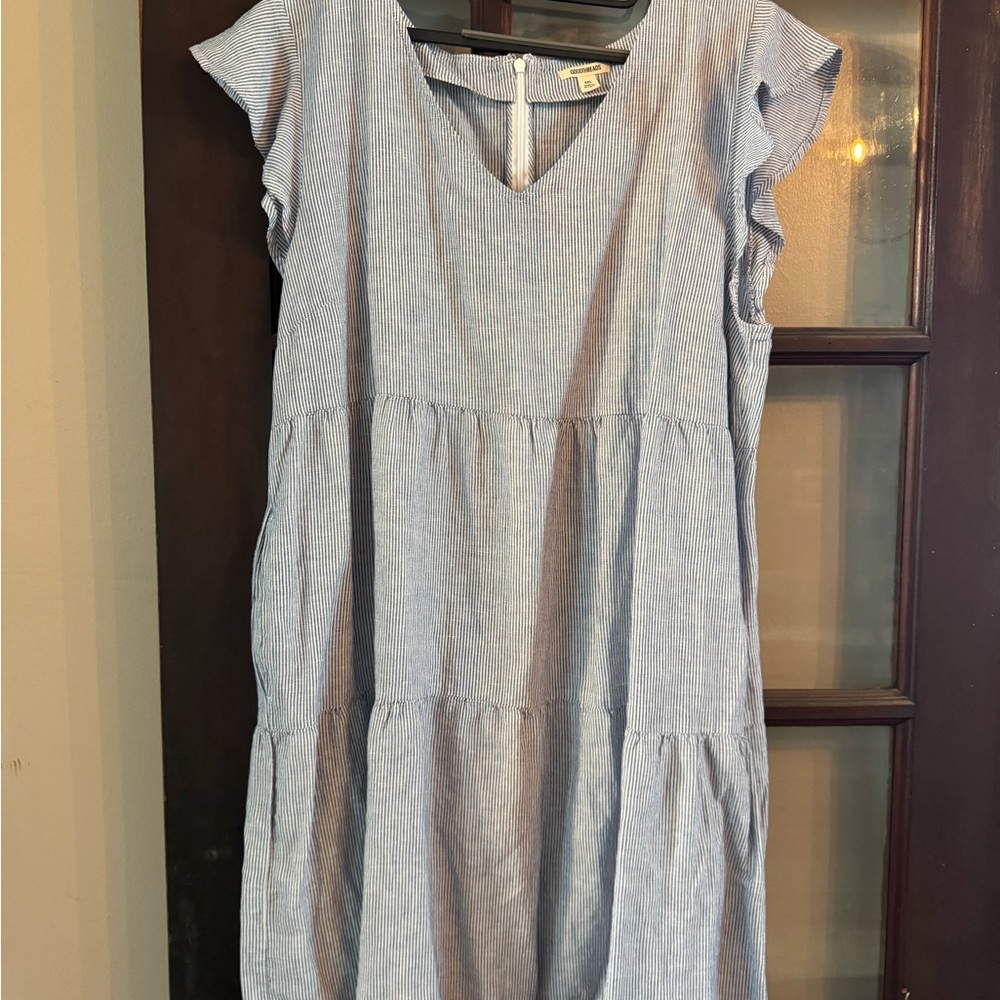 Blue Striped V-Neck Dress